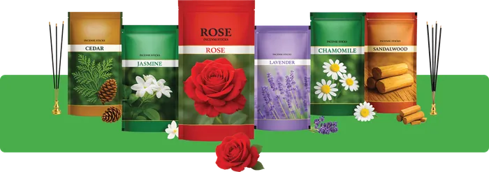 Incense stick pouches in cedar, jasmine, rose, lavender, chamomile and sandalwood